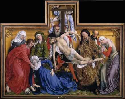 el_descendimiento.jpg - Título: "El Descendimiento"  Autor: Weyden, Roger van der  Cronología: Cerca 1435  Técnica: Óleo - Tabla  Medidas: 220 cm x 262 cm Museo Nacional del Prado, España.  