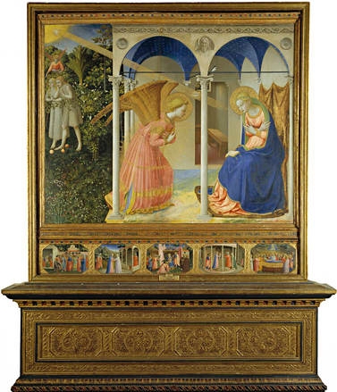 la_anunciacion.jpg - Título: "La anunciación" Autor: Angelico, Fra Técnica: Dorado, tabla. Cronología: cerca  1426. Medidas: 194 cm x 194 cm. Museo Nacional del Prado, España. 