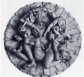 narasinha.jpg - "Panel de cielo del templo Vimalashan de Mount Abu, siglo XI". El avatar león. Vishnu como Narasinha destruyendo a su enemigo Hiranyakasipu.