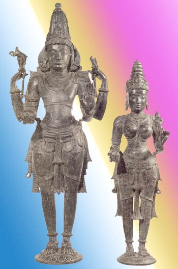 shiva_parvati.jpg - Estas imagenes de bronce de la pareja santa de Shiva y Parvati son del siglo XI d.C. y son del Plateau de Deccan India meridional.