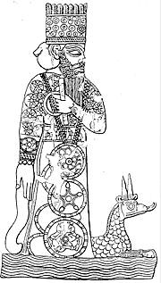 Marduk y su dragón; sello cilíndrico de Babilonia